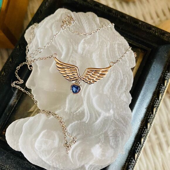 Sterling Silver Angel Wings Heart Necklace - Picture 1 of 4
